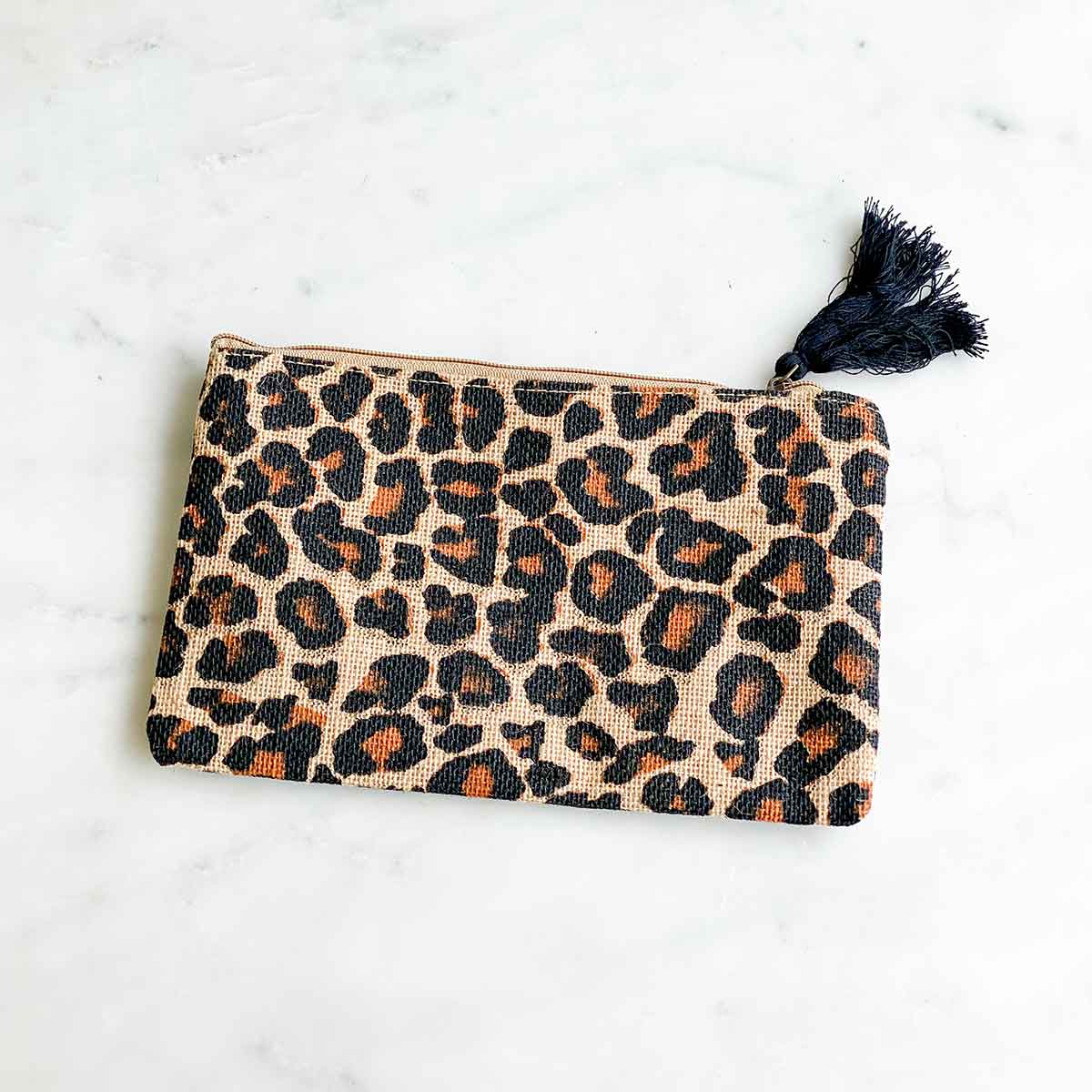 Classic Leopard Jute Cosmetic Bag- Natural