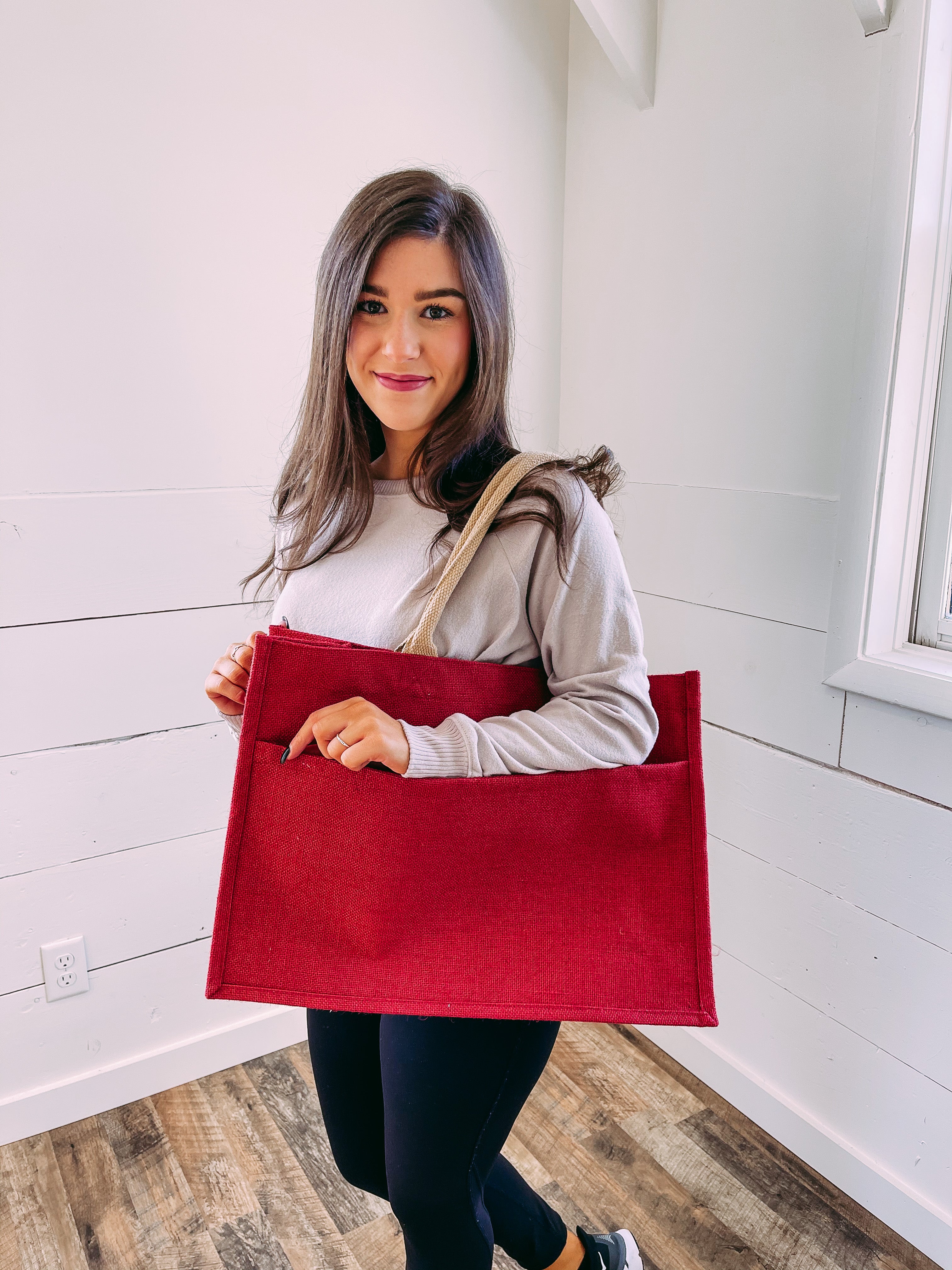 Jute Pocket Tote in Red