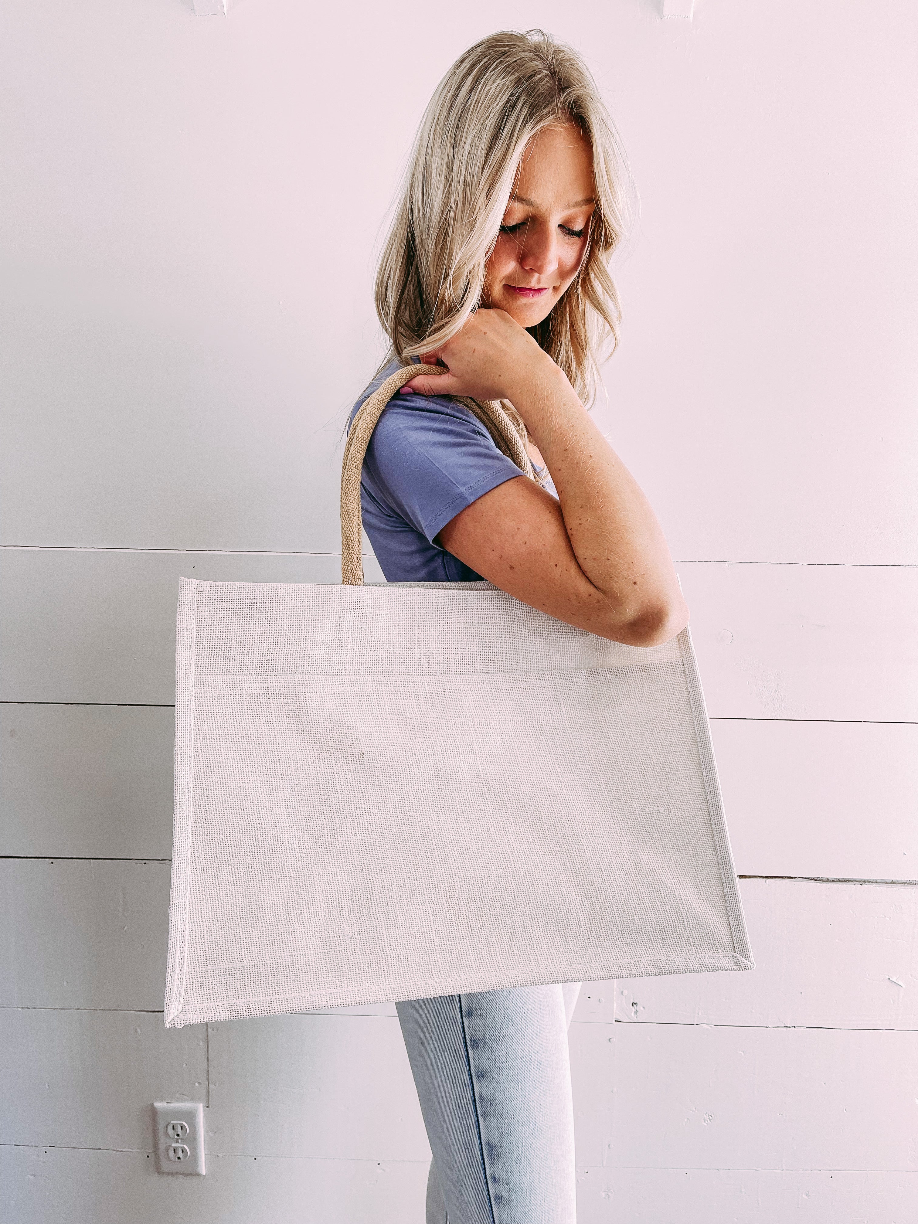 Jute Pocket Tote in White