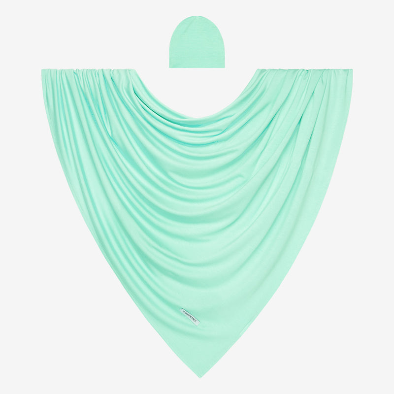 Infant Swaddle + Beanie Set- Solid Sea Glass