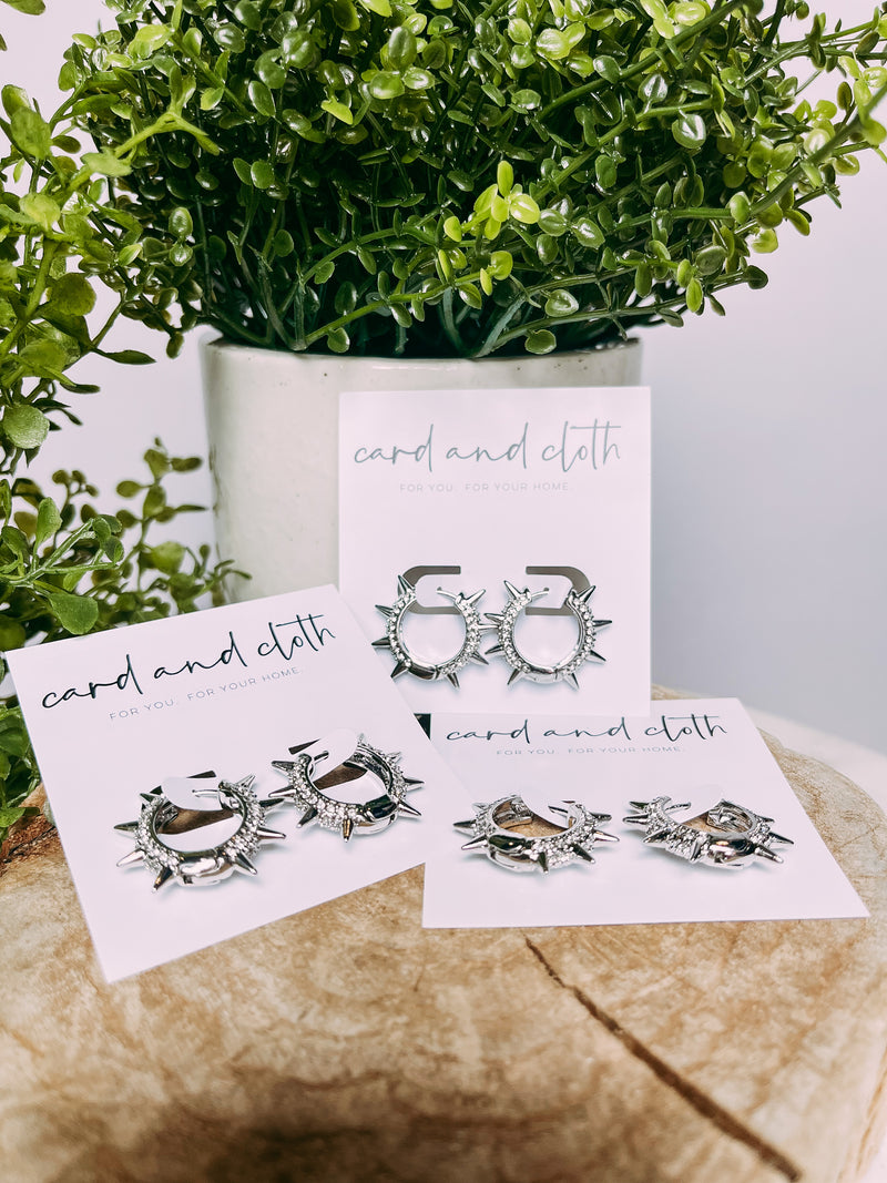 Ally Spikey Silver CZ Hoop Earring