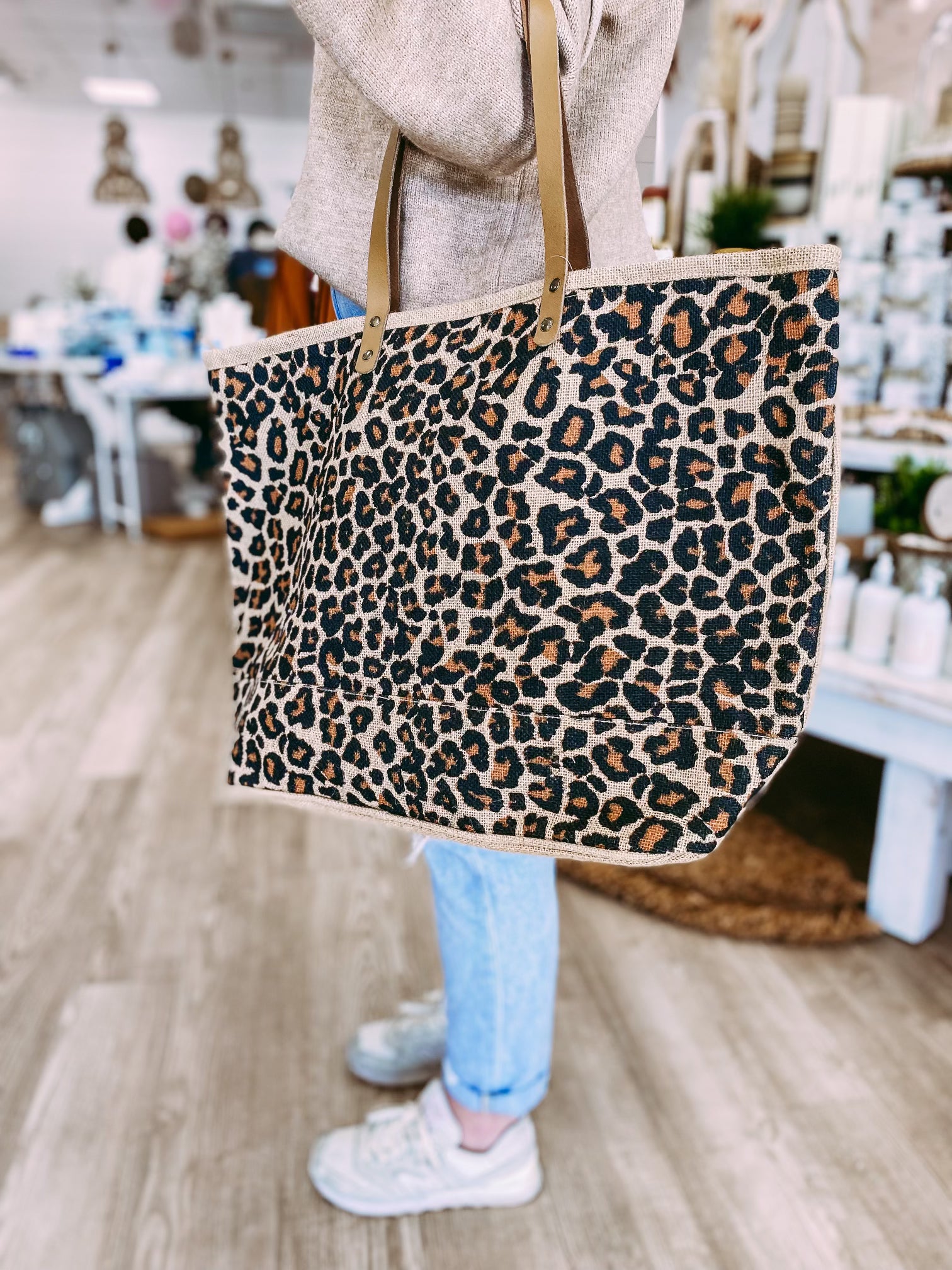 Classic Leopard Jute Bag- Natural